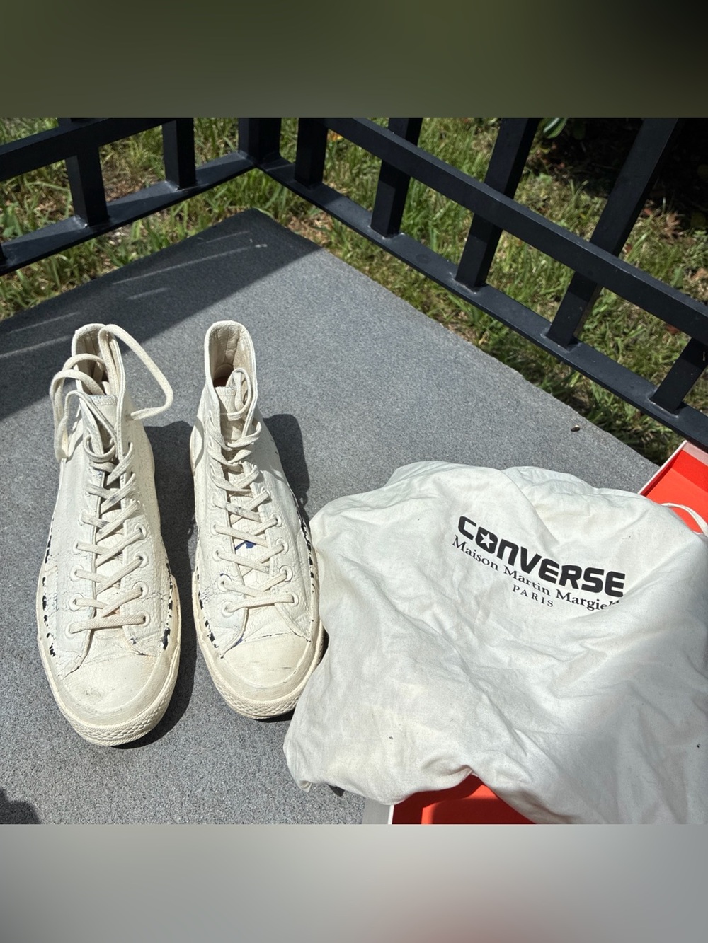 Maison Margiela Converse 2013 Leather Chuck Taylor 8.5 White Blue Hi Top Paint